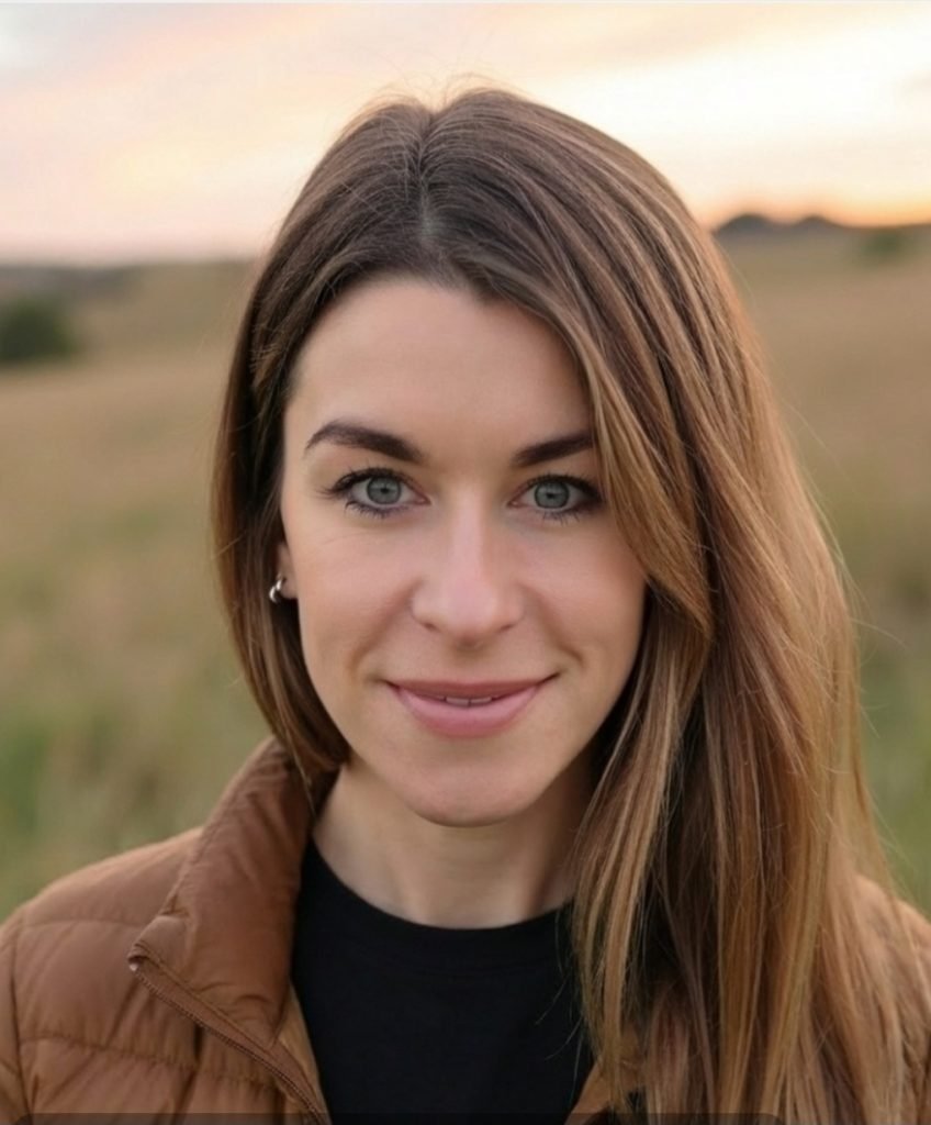 Another image of Sarah the dietitian in Pembrokeshire. She is in a field this time so perhaps she is doing equine therapy sessions in Pembrokeshire in the image