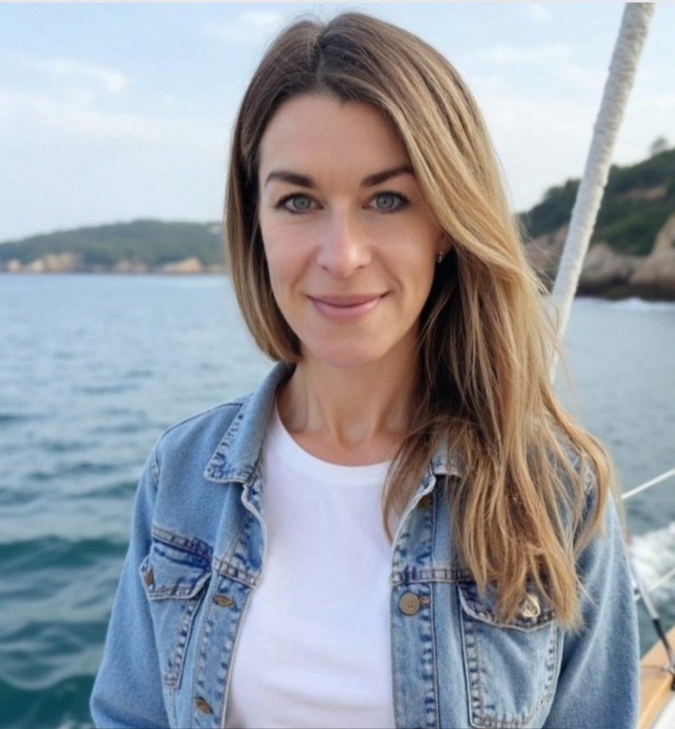 Image of Sarah the dietitian, nutritionist and equine therapist on a boat in Pembrokeshire